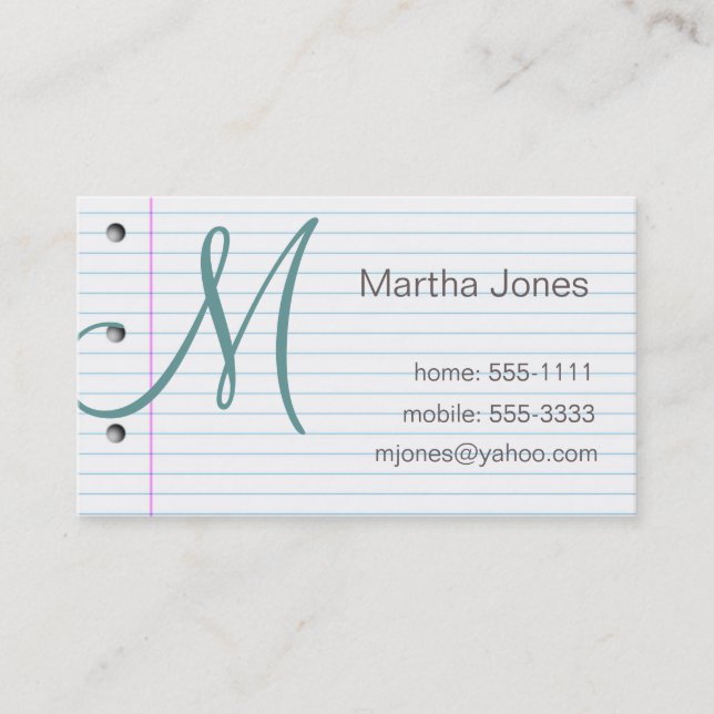 Notebook paper business cards (#BUS 027) (Front)