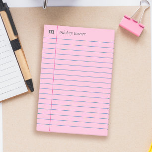 Notebook Paper Pink Add Your Name & Initial Post-it Notes