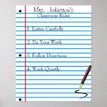 Notebook Paper School Classroom Rules Poster