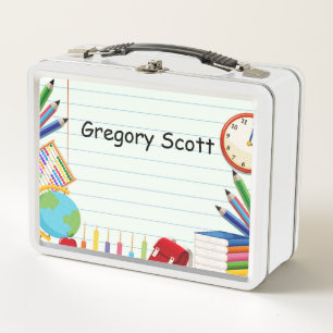 Notebook Paper School Supply Theme Kids Metal Lunch Box