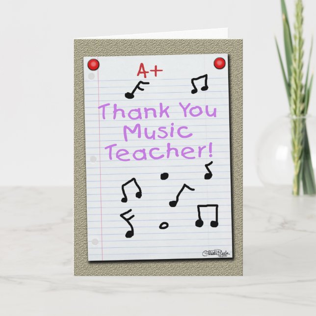 Notebook Paper  Thank You Music Teacher Card (Front)