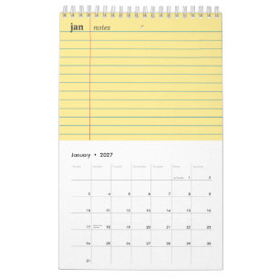 Notebook Paper Yellow Lined Notes Section Calendar
