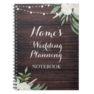 Notebook Rustic Wood Wedding Planning White Flower