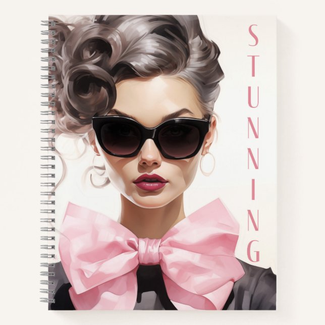 Notebook: Stunning Fashion Model Pink Bow Notebook (Front)