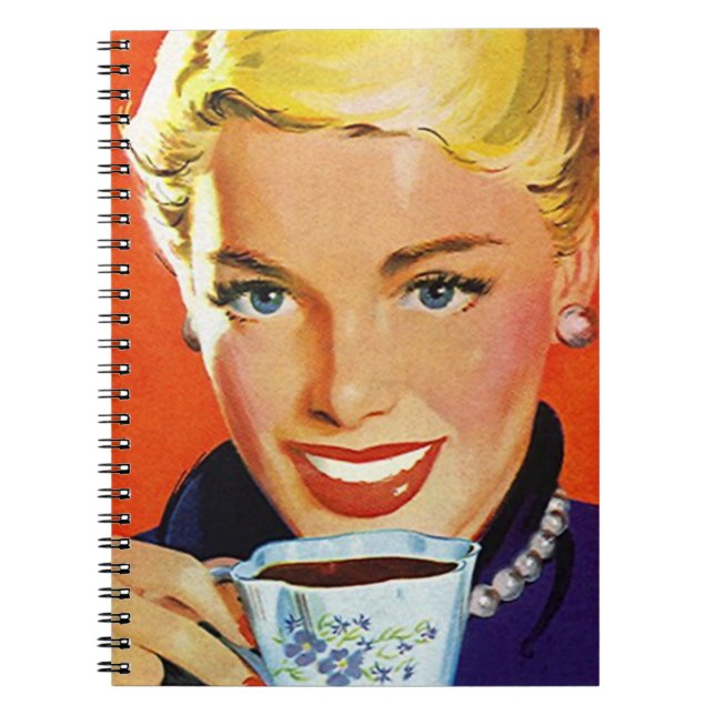 Notebook Vintage Day Planner Organised Coffee Lady (Front)