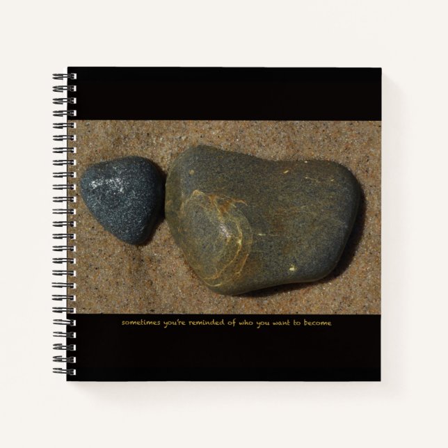 Notebook w. image of stone + inspirational text (Front)