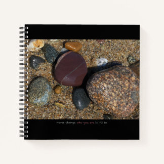 Notebook w. image of stone + inspirational text