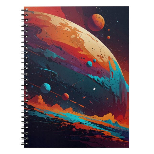 Notebook with Cosmic Planet Design – Space Art (Front)