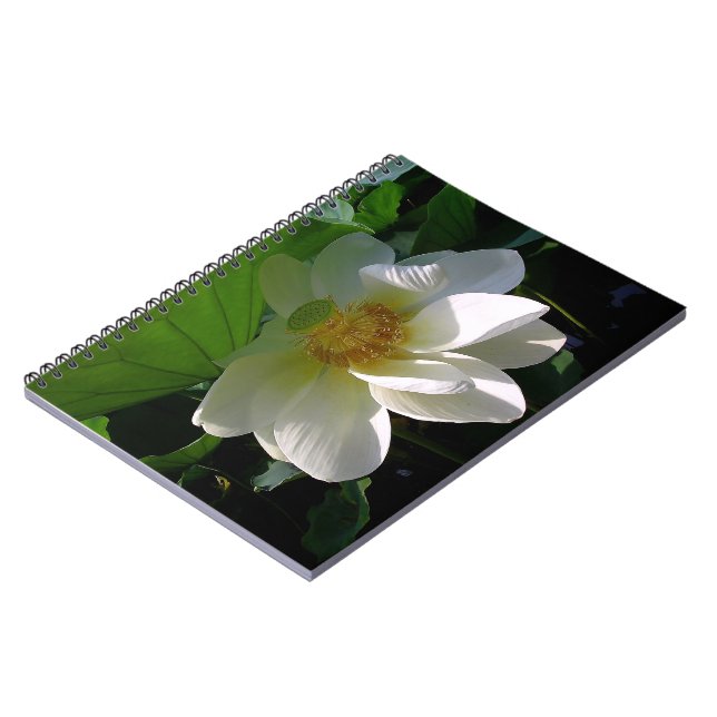 Notebook with delicate white Lotus Flower (Left Side)