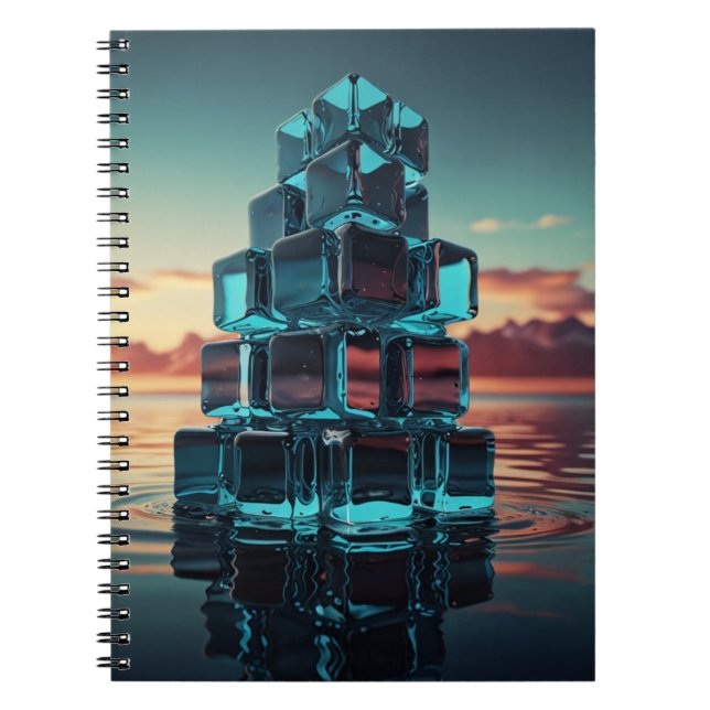 Notebook with Glass Cube Pyramid – Tranquil Sunset (Front)
