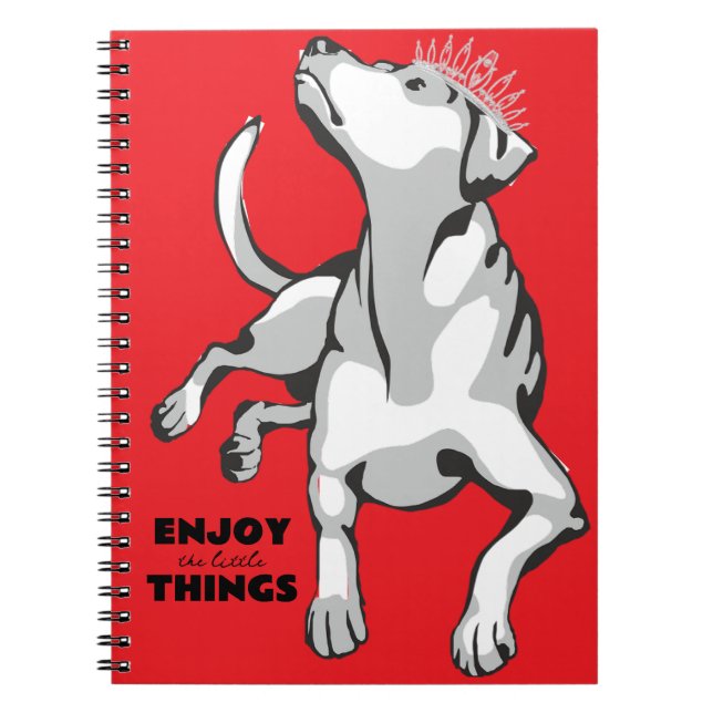 Notebook with image of white dog with red backgrou (Front)