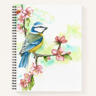 Notebook with Watercolor Blue Tit