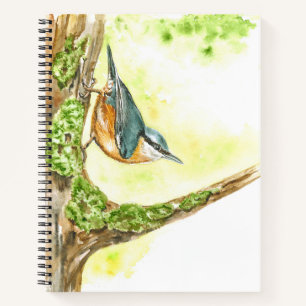 Notebook with Watercolor Nuthatch