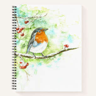 Notebook with Watercolor Robin