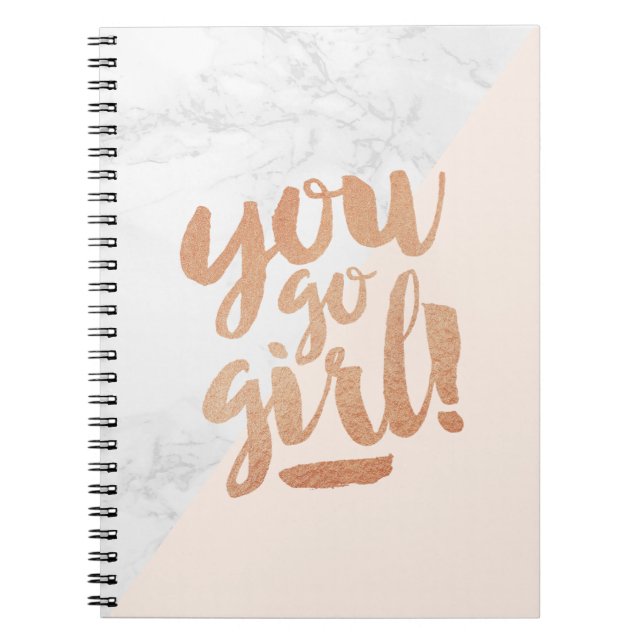 Notebook You Go Girl Marble Copper Hand Lettering (Front)