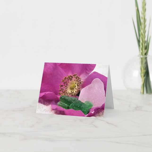 Notecard - Beach Rose and Sea Glass (Front)