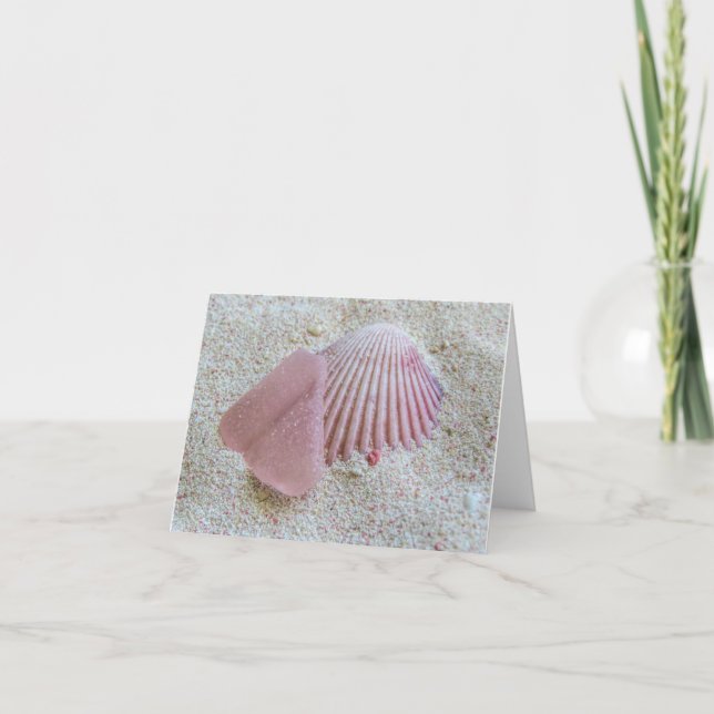 Notecard - Pink Sea Glass and Seashell (Front)