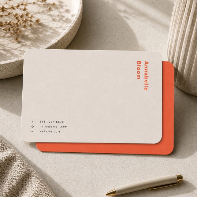 Notecard | Retro Orange Stationery Note Cards (Custom contact note cards with coral accent styling for orders, clients, and thank you notes.)