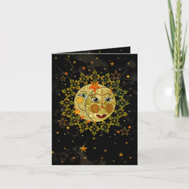 Notecard, SUN, MOON, STARS, Abstract, Blank Card (Front)