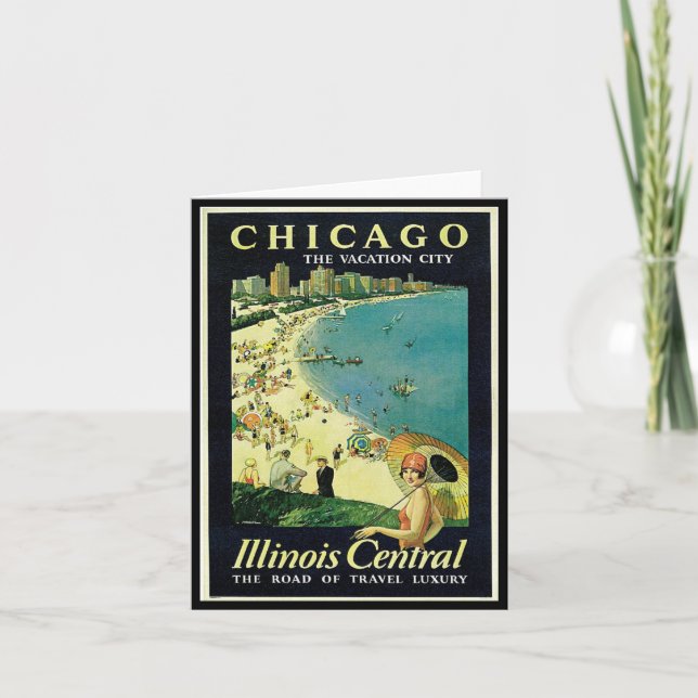 Notecard-Vintage Chicago Travel Art-2 Card (Front)
