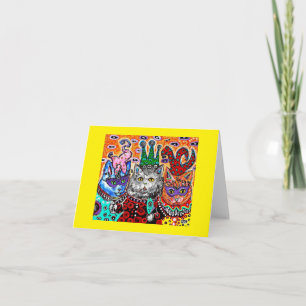 Notecard with cats at Mardi Gras