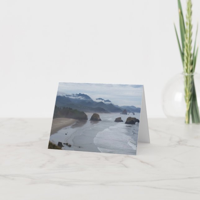 notecard with foggy Oregon beach, moody and soft (Front)