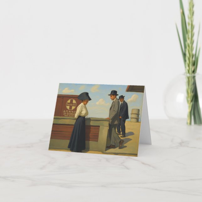 Notecard with Vintage image of a train station (Front)