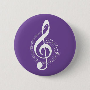 Notenschlüssel weiß violett 6 cm round badge