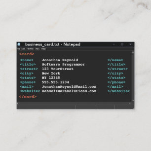 Notepad Coder Format Computer Programmer Dark Mode Business Card
