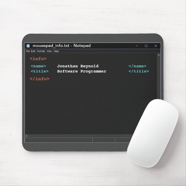 Notepad Format Computer Programmer Dark Mode Coder Mouse Mat (With Mouse)