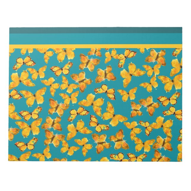 Notepad or Jotter, Golden Butterflies on Teal (Front)