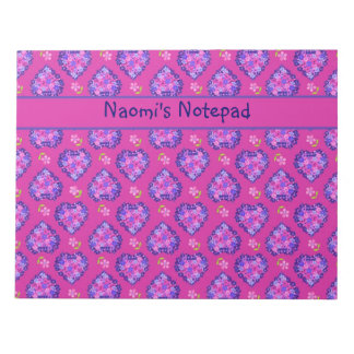 Notepad or Jotter, Hearts and Flowers on Magenta