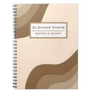 Notes and Stuff Retro Brown Beige Abstract Wavy Pe Notebook
