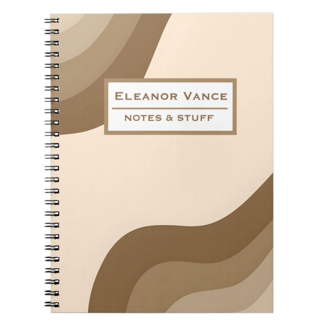 Notes and Stuff Retro Brown Beige Abstract Wavy Pe Notebook (Front)