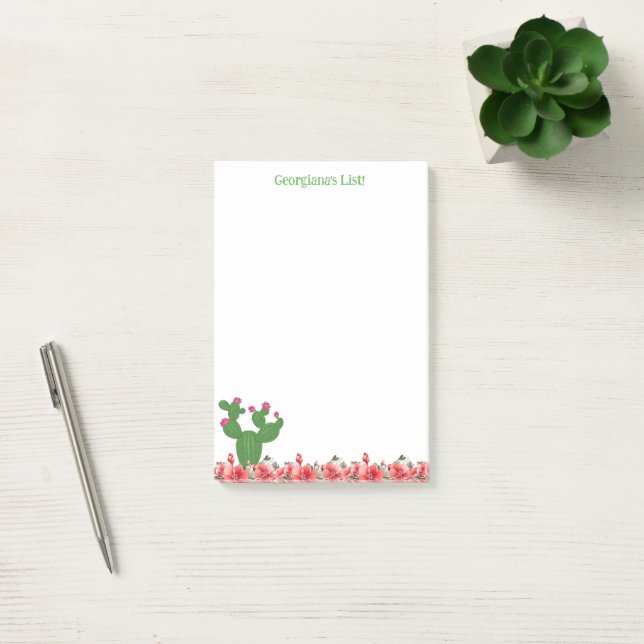 Notes Cute Green Cactus Orange Flowers Floral (Office)