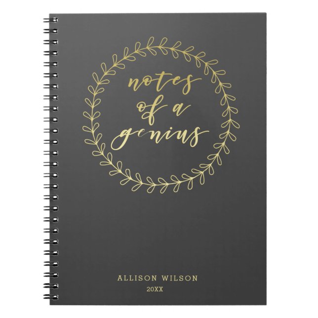 Notes of a Genius  Gold Script Typography Notebook (Front)