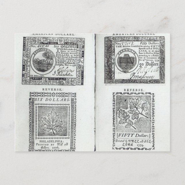 Notes of the Continental Currency Postcard (Front)