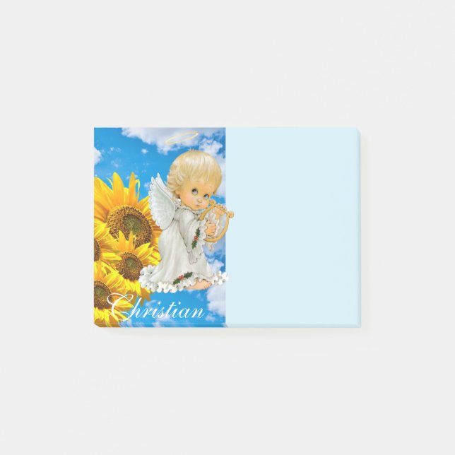 Notes Post it Notes, Sunflower Baby Angel Floral (Front)
