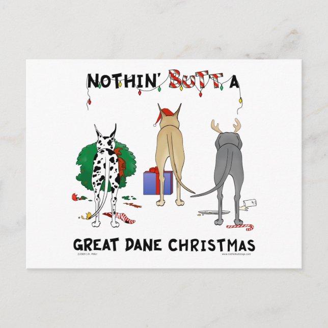 Nothin' Butt A Dane Christmas Holiday Postcard (Front)