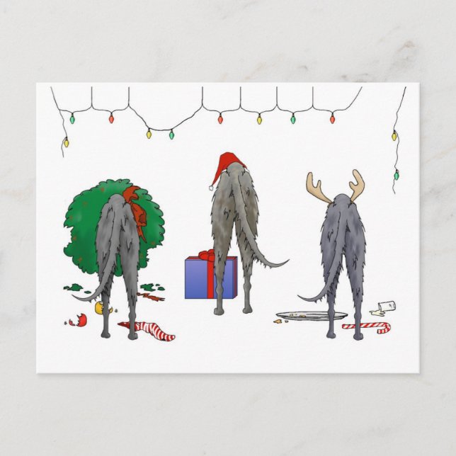 Nothin' Butt A Deerhound Christmas Holiday Postcard (Front)