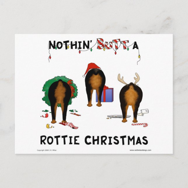 Nothin' Butt A Rottie Christmas Holiday Postcard (Front)