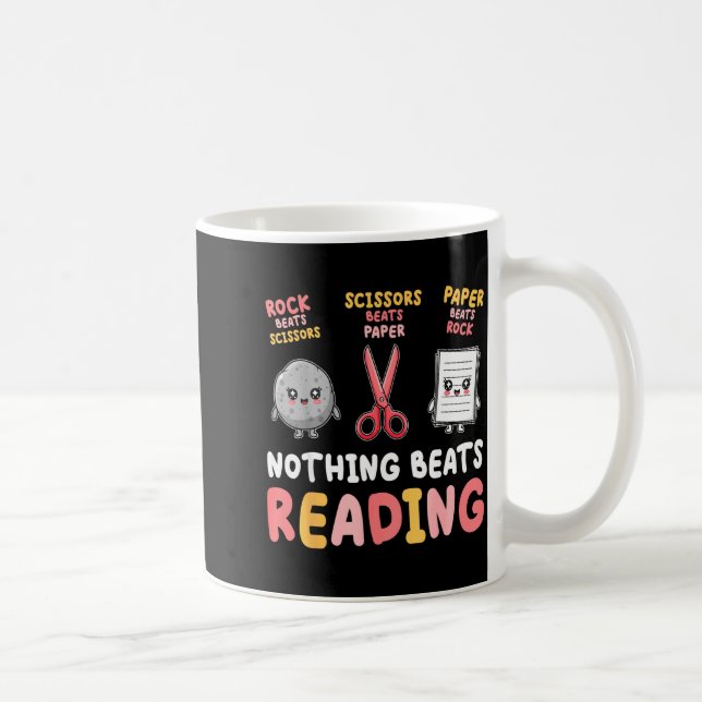Nothing beats reading funny rock paper scissors coffee mug (Right)