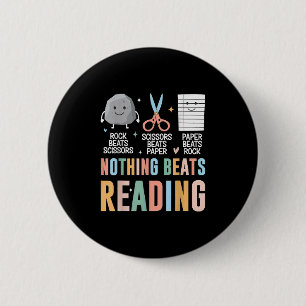 Nothing Beats Reading Rock Paper Scissors Funny Bo 6 Cm Round Badge