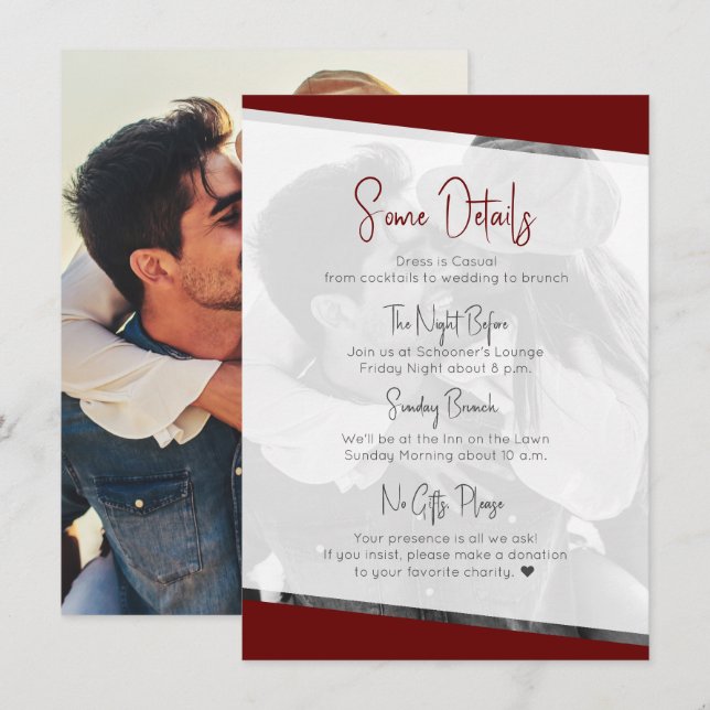 Nothing Fancy Burgundy Casual Wedding Details Enclosure Card (Front/Back)