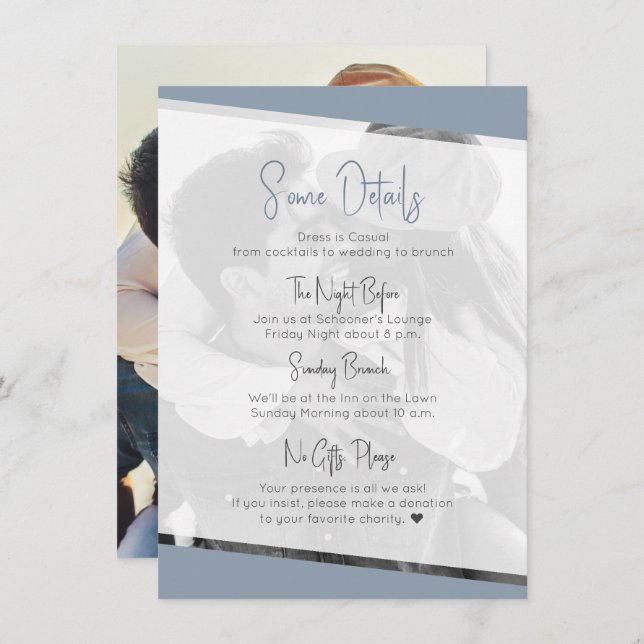Nothing Fancy Casual Dusty Blue Wedding Details Enclosure Card (Front/Back)