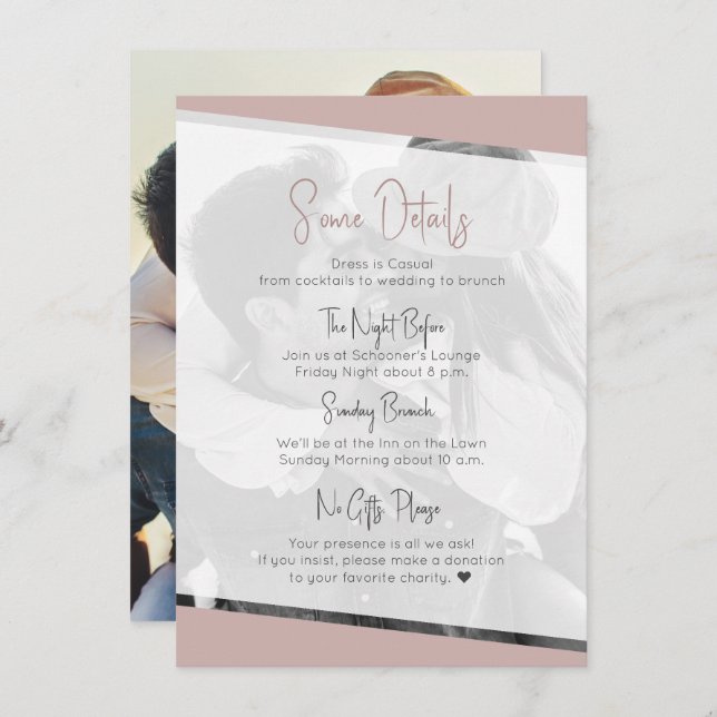 Nothing Fancy Casual Dusty Rose Wedding Details Enclosure Card (Front/Back)