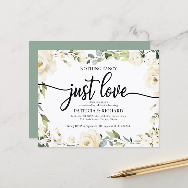 Nothing Fancy Floral Cheap Wedding Invitation (Front/Back In Situ)
