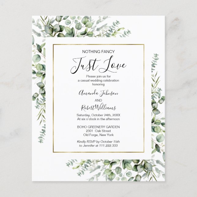 Nothing Fancy  Greenery Budget Wedding Invitations (Front)