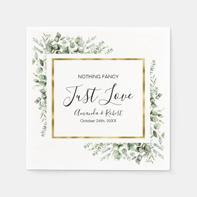Nothing Fancy Greenery Gold Wedding Napkin (Front)