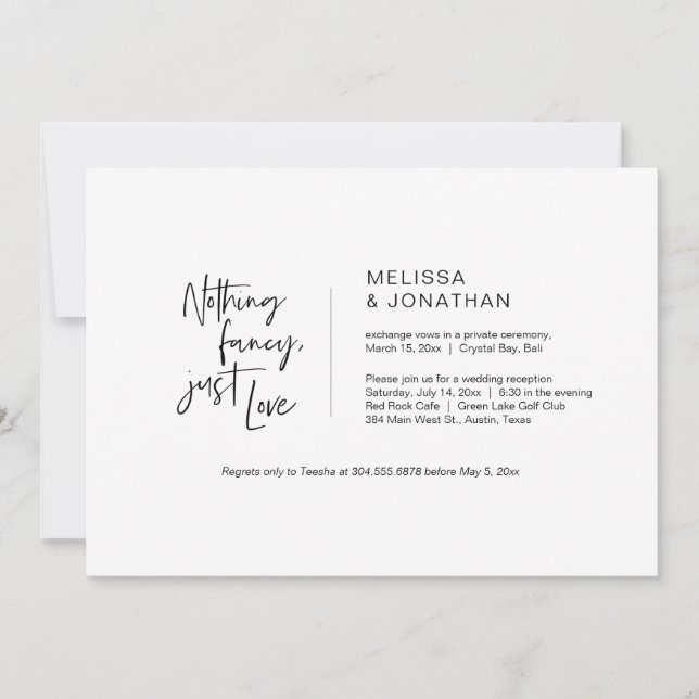 Nothing Fancy, Just Love, Black, Elopement Invitation (Front)